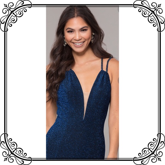 ๐NWT Blue Full Length Glitter Prom Dress W/ Train - Picture 5 of 8